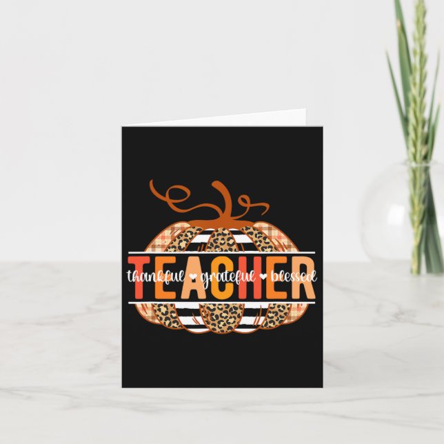 Thankful Grateful Blessed Teacher Thanksgiving Tea Card (Front)