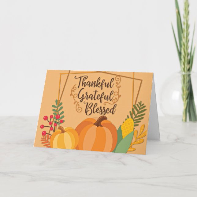 Thankful, Grateful, Blessed Thank You Card (Front)