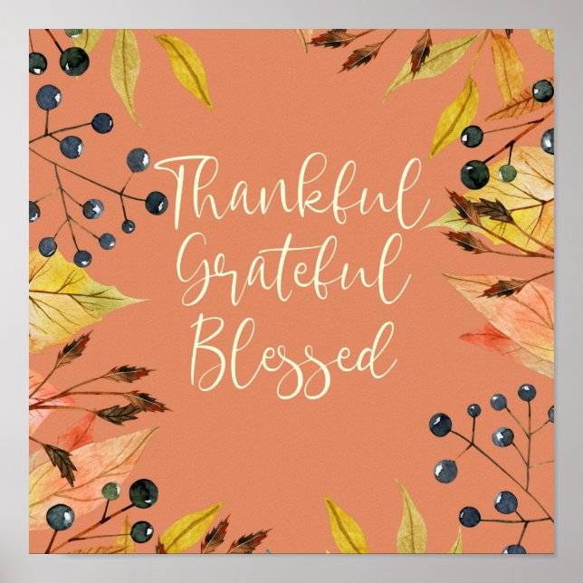 Thankful Grateful Blessed Thanksgiving Art Print (Front)