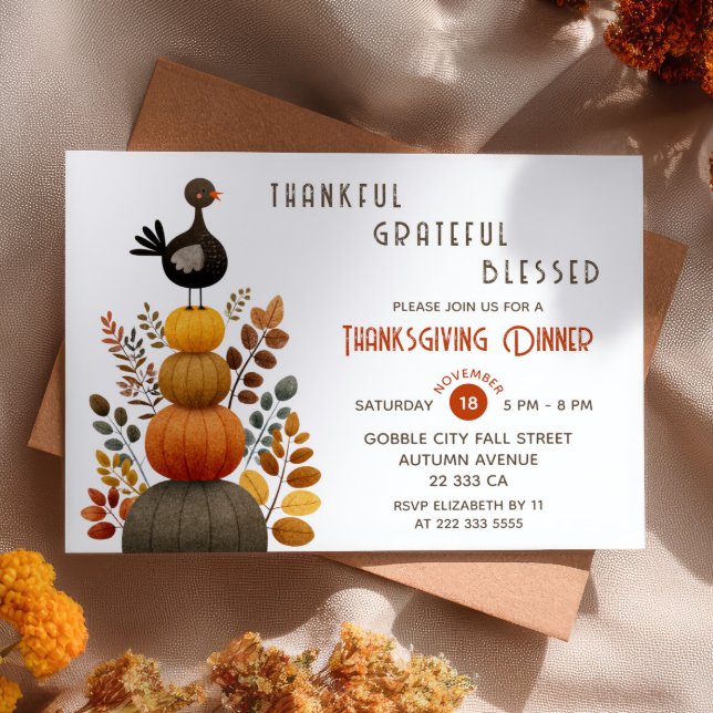 Thankful Grateful Blessed Thanksgiving Dinner  Invitation (Creator Uploaded)