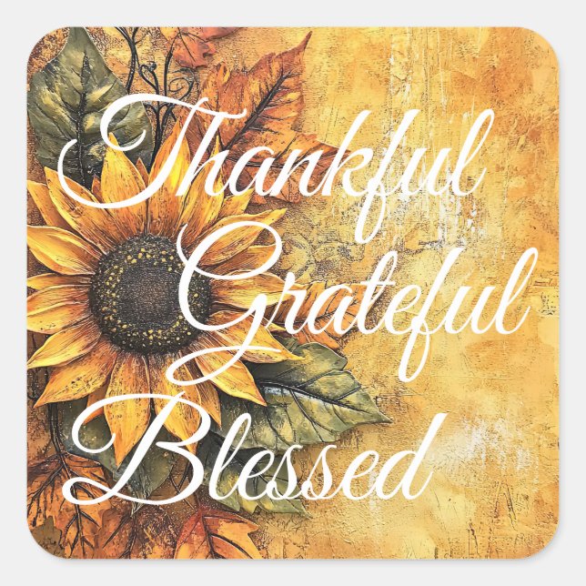 Thankful Grateful Blessed Thanksgiving Fall Autumn Square Sticker (Front)