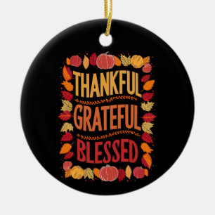 Thankful Grateful Blessed Thanksgiving Fall Ceramic Tree Decoration