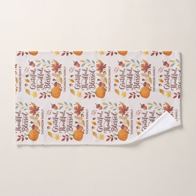 Thankful Grateful Blessed Thanksgiving Fall Hand Towel (Hand Towel)
