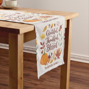 Thankful Grateful Blessed Thanksgiving Fall Short Table Runner
