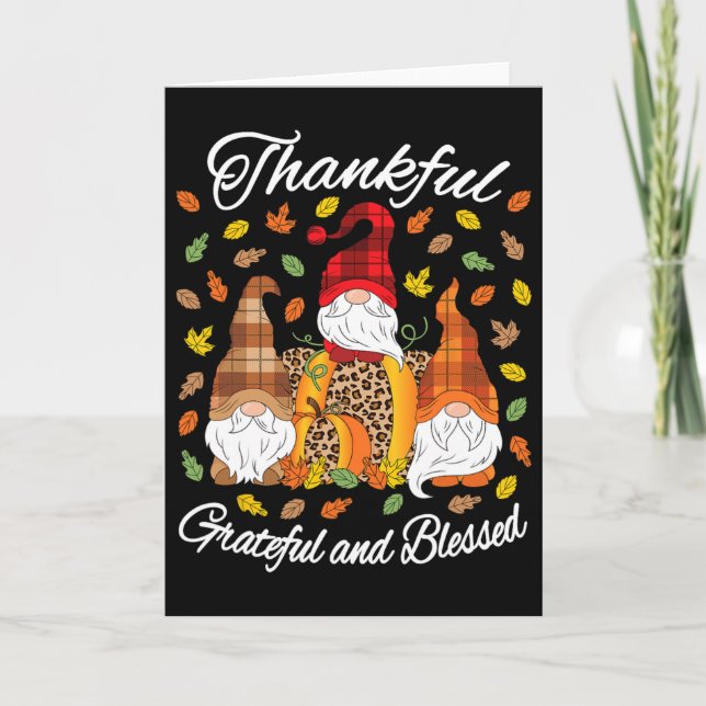 Thankful Grateful Blessed Thanksgiving Gnome Pumpk Card (Front)
