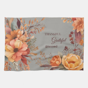 Thankful grateful blessed Thanksgiving Greeting  Tea Towel