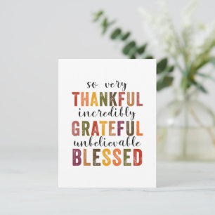 Thankful Grateful Blessed Thanksgiving Holiday Postcard