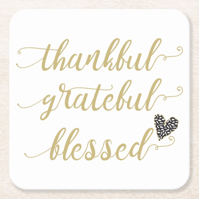 thankful grateful blessed thanksgiving holiday square paper coaster (Front)
