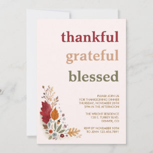 Thankful Grateful Blessed Thanksgiving Invitation