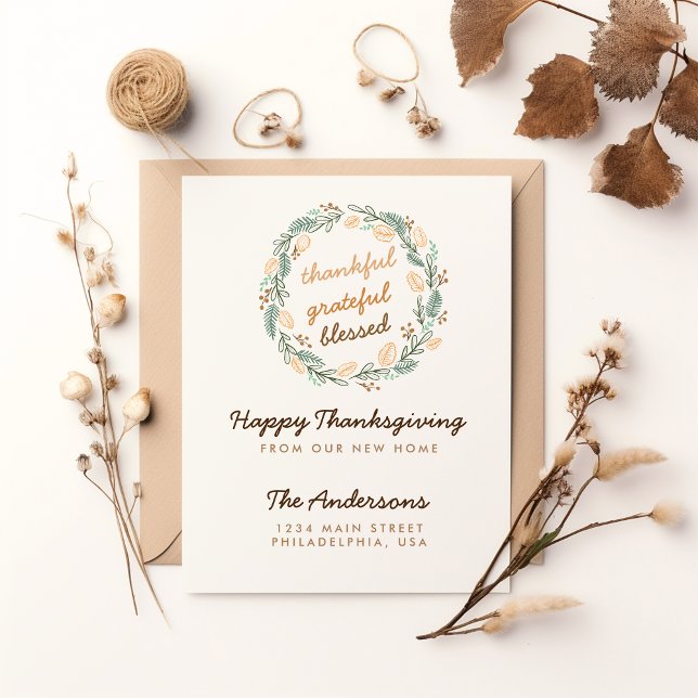 Thankful Grateful Blessed Thanksgiving Moving Postcard (Creator Uploaded)