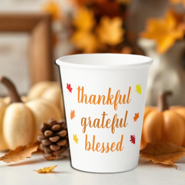 Thankful Grateful Blessed Thanksgiving Paper Cups (Creator Uploaded)
