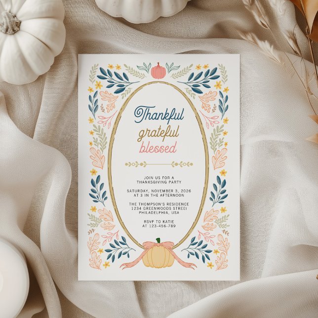 Thankful Grateful Blessed Thanksgiving Party Invitation (Creator Uploaded)