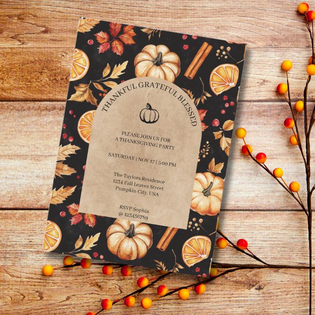 Thankful Grateful Blessed Thanksgiving Party Invitation (Creator Uploaded)