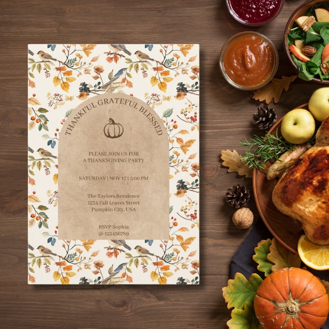 Thankful Grateful Blessed Thanksgiving Party Invitation (Creator Uploaded)