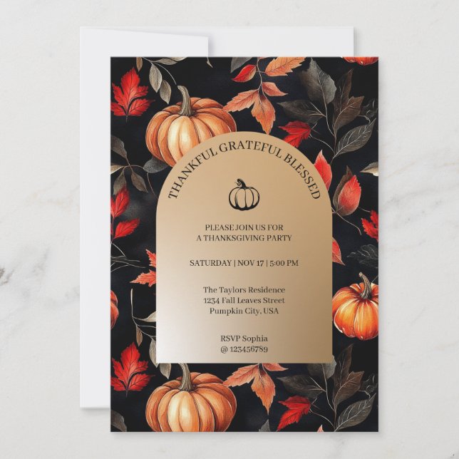 Thankful Grateful Blessed Thanksgiving Party Invitation (Front)