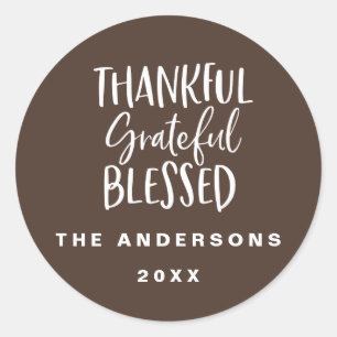Thankful, grateful, blessed thanksgiving photo classic round sticker