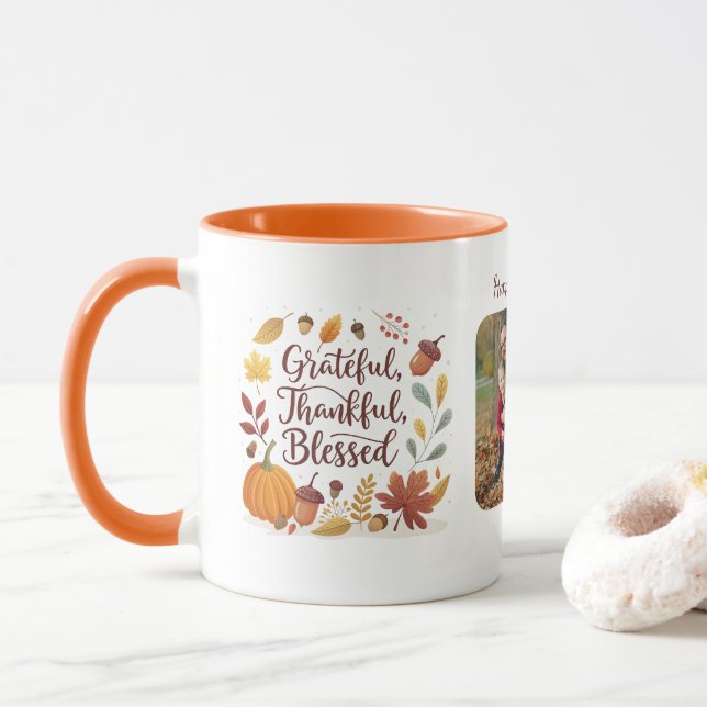 Thankful Grateful Blessed Thanksgiving Photo Mug (With Donut)