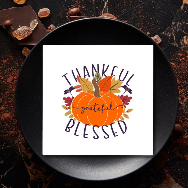 Thankful Grateful Blessed Thanksgiving Pumpkin Napkin (Creator Uploaded)