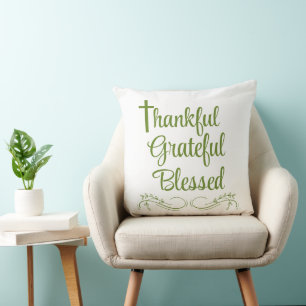 Thankful Grateful Blessed Thanksgiving Quote Cushion
