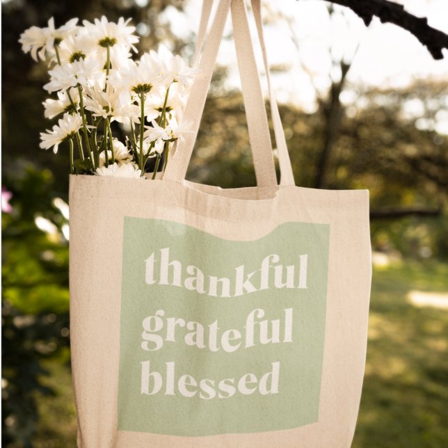 Thankful Grateful Blessed | Thanksgiving Quote Tote Bag (Creator Uploaded)