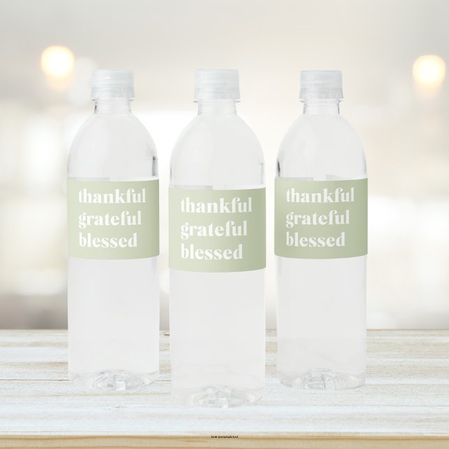 Thankful Grateful Blessed | Thanksgiving Quote Water Bottle Label (Creator Uploaded)
