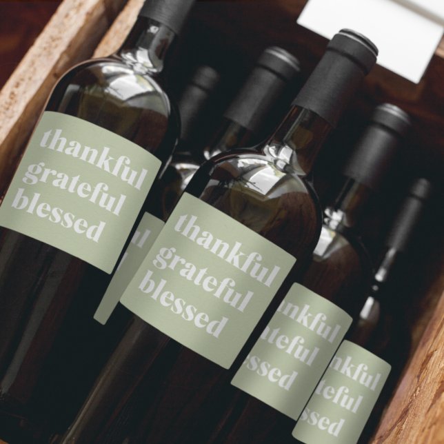 Thankful Grateful Blessed | Thanksgiving Quote Wine Label (Creator Uploaded)