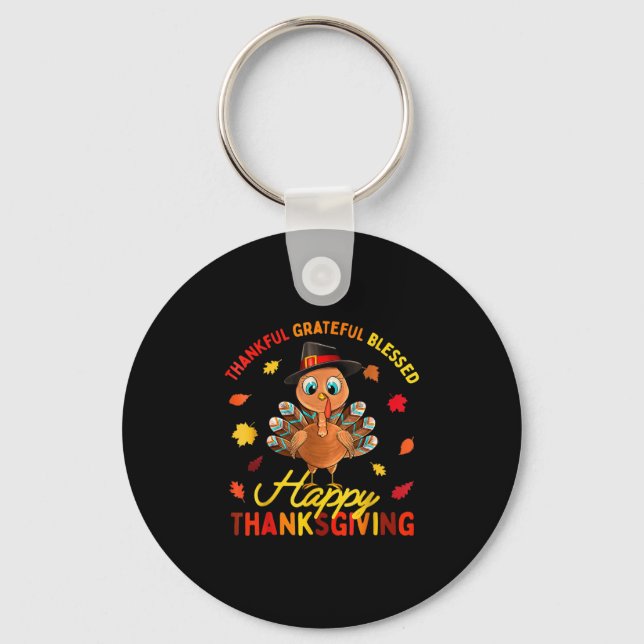 Thankful Grateful Blessed Thanksgiving Turkey Wome Key Ring (Front)