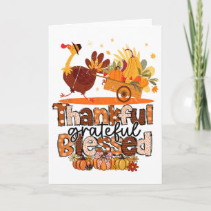 Thankful Grateful Blessed Turkey Christian Thanksg Card