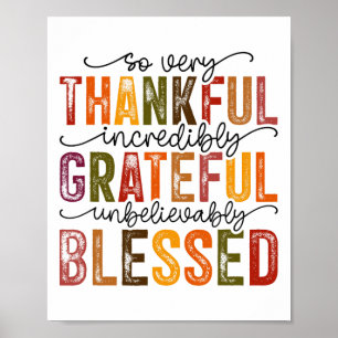 Thankful Grateful Blessed Turkey Family Happy Than Poster