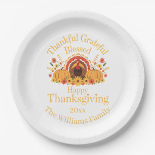 Thankful Grateful Blessed Turkey  Paper Plate
