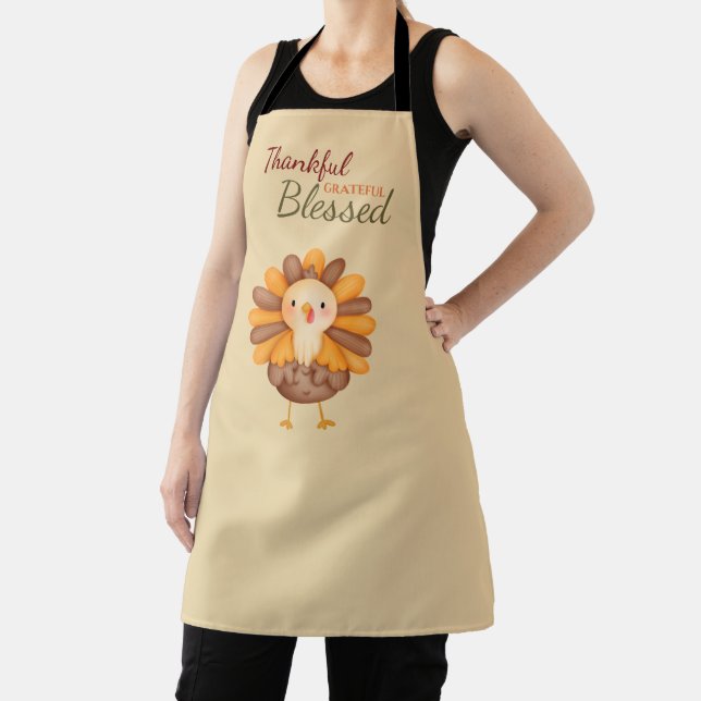 Thankful Grateful Blessed Turkey Thanksgiving Apron (Insitu)