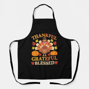 Thankful Grateful Blessed Turkey Thanksgiving Apron