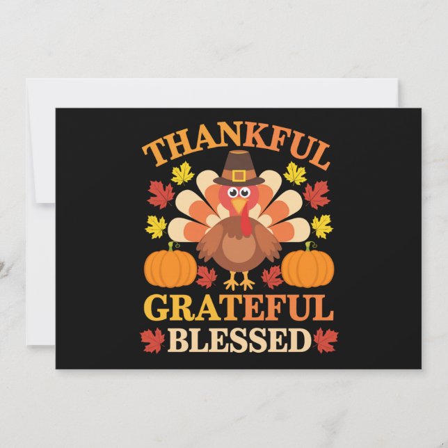 Thankful Grateful Blessed Turkey Thanksgiving Invitation (Front)