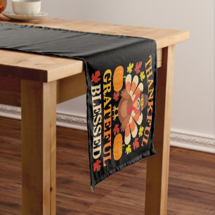 Thankful Grateful Blessed Turkey Thanksgiving Short Table Runner