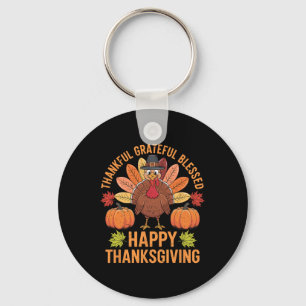 Thankful Grateful Blessed Turkey Women Happy Thank Key Ring