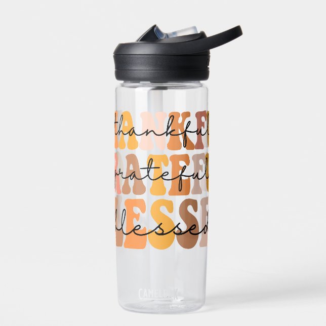 Thankful Grateful Blessed Water Bottle (Left)