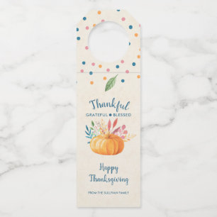 Thankful Grateful Blessed with Orange Pumpkin Bottle Tag