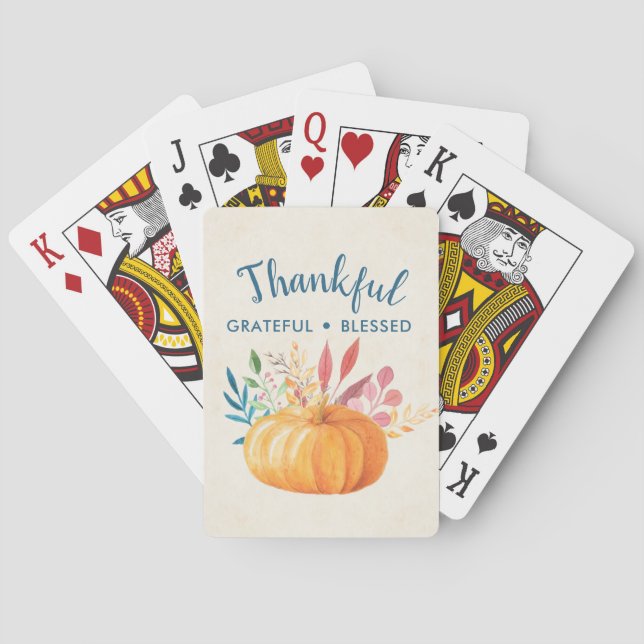 Thankful Grateful Blessed with Orange Pumpkin Playing Cards (Back)