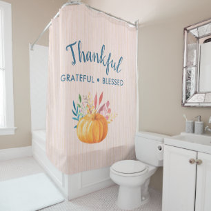 Thankful Grateful Blessed with Orange Pumpkin Shower Curtain