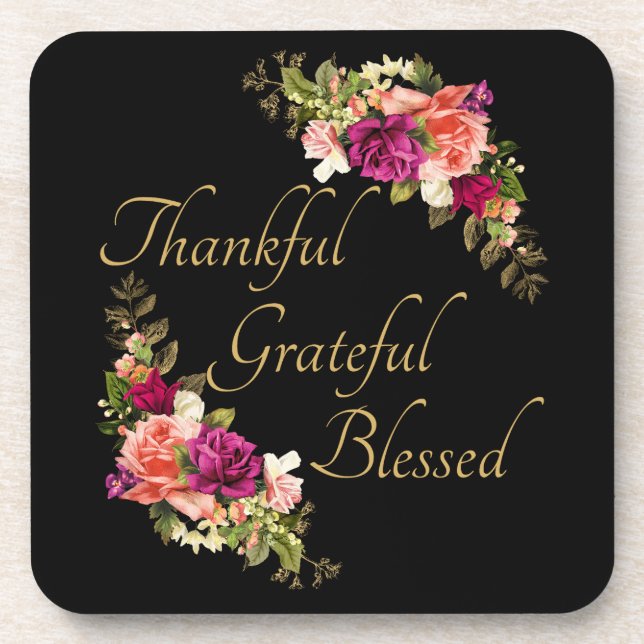 Thankful Grateful Blessed Women's Christian Faith Coaster (Front)