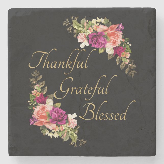 Thankful Grateful Blessed Women's Christian Faith Stone Coaster (Front)