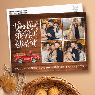 Thankful Grateful Blessed Wood Thanksgiving Truck Postcard