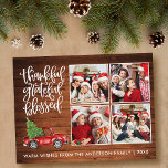 Thankful Grateful Blessed Wood Truck 4 Photo Postcard<br><div class="desc">Modern Calligraphy Script Thankful Grateful Blessed 4 Photo Collage Holiday Postcard includes a Watercolor Vintage Red Truck with Christmas Tree. Rustic Country Wood Print.</div>