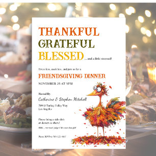 Thankful Grateful Cute Friendsgiving Thanksgiving Invitation