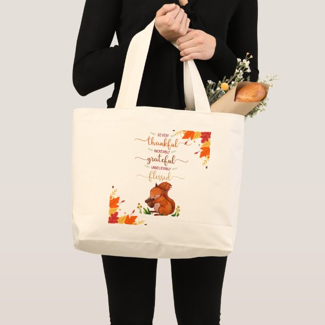 Thankful Grateful Cute Squirrel Fall Theme Tote  (Front (Product))