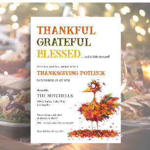 Thankful Grateful Cute Thanksgiving Potluck Invitation