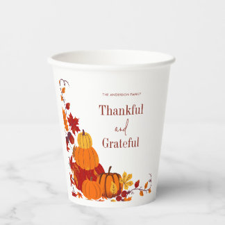 Thankful Grateful Fall Autumn Pumpkin Thanksgiving Paper Cups