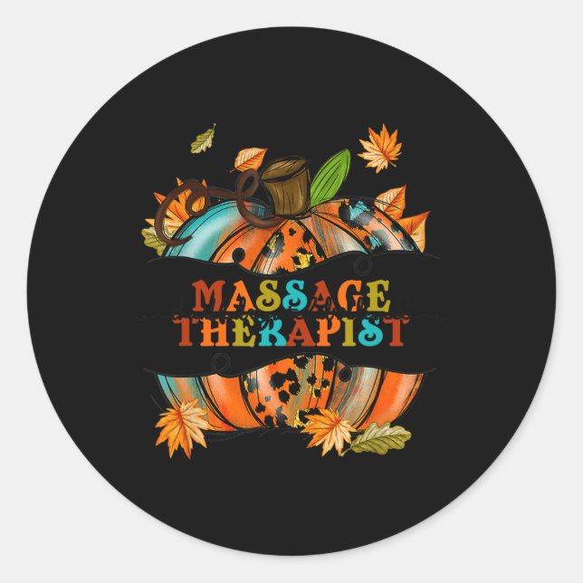 Thankful Grateful Massage Therapist Pumpkin Autumn Classic Round Sticker (Front)