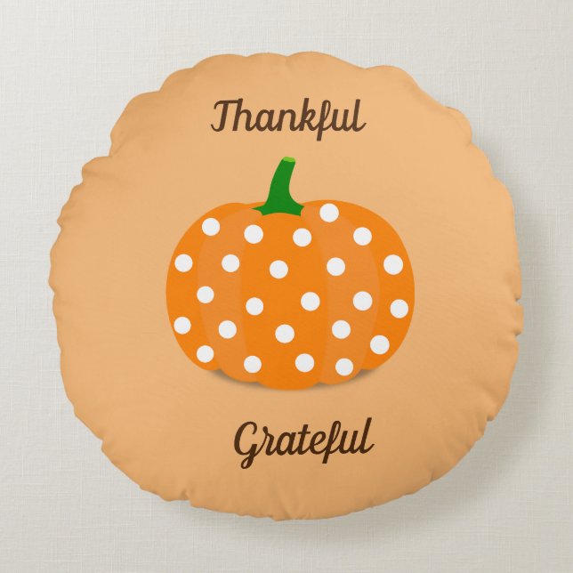 Thankful Grateful Pumpkin Design Round Cushion (Front)
