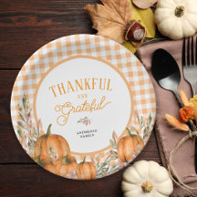 Thankful Grateful Pumpkins Gingham Thanksgiving